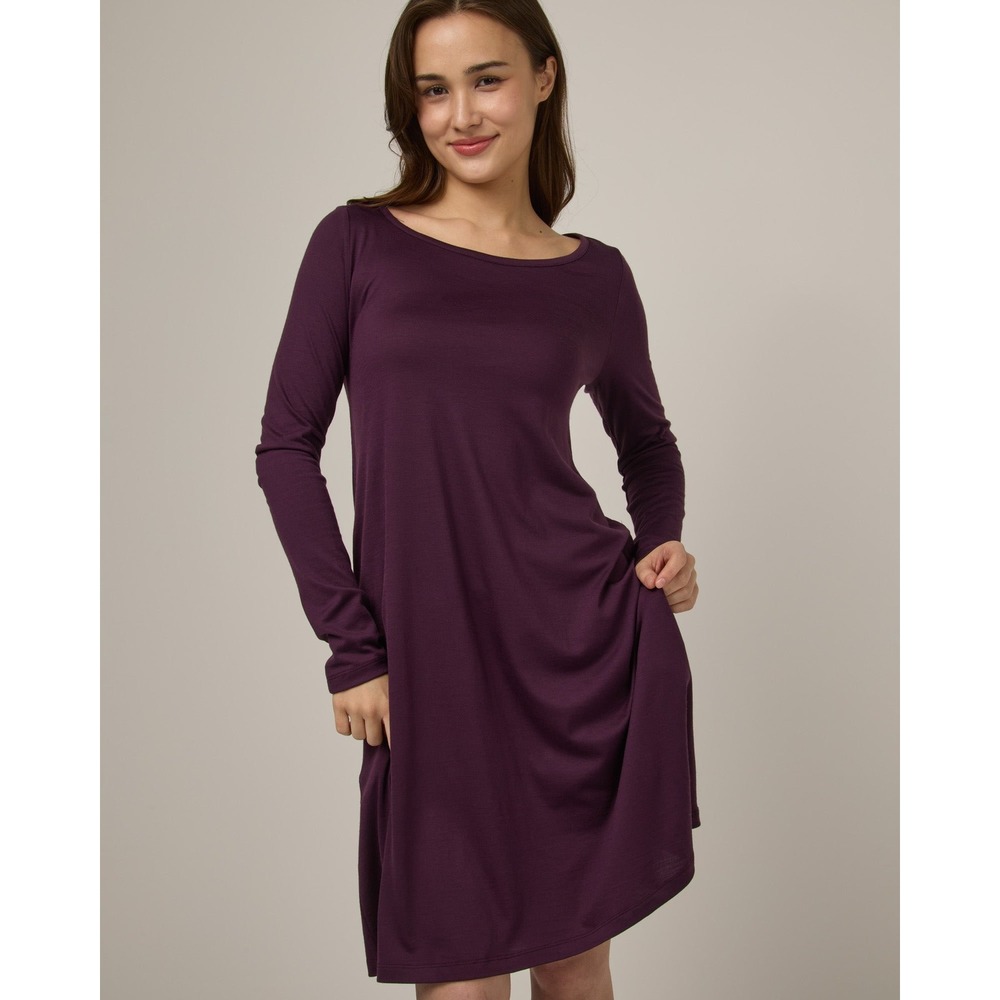 Wool& Rowena Swing Dress Plum Purple Merino Wool Blend Long Sleeve Large